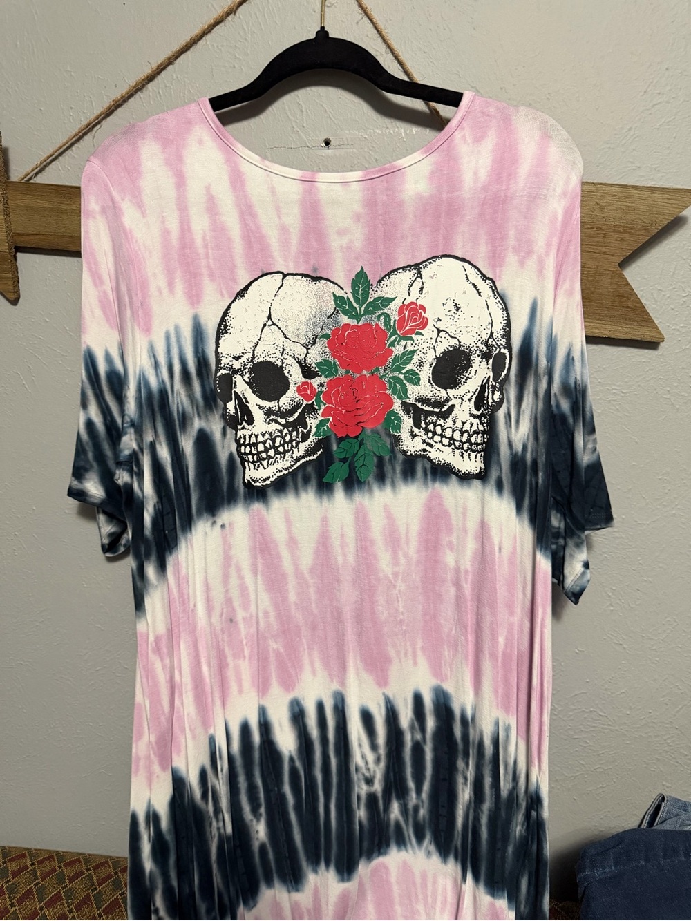 torrid Pink Tie-Dye Dress with Black Skulls and Red Rose Graphic